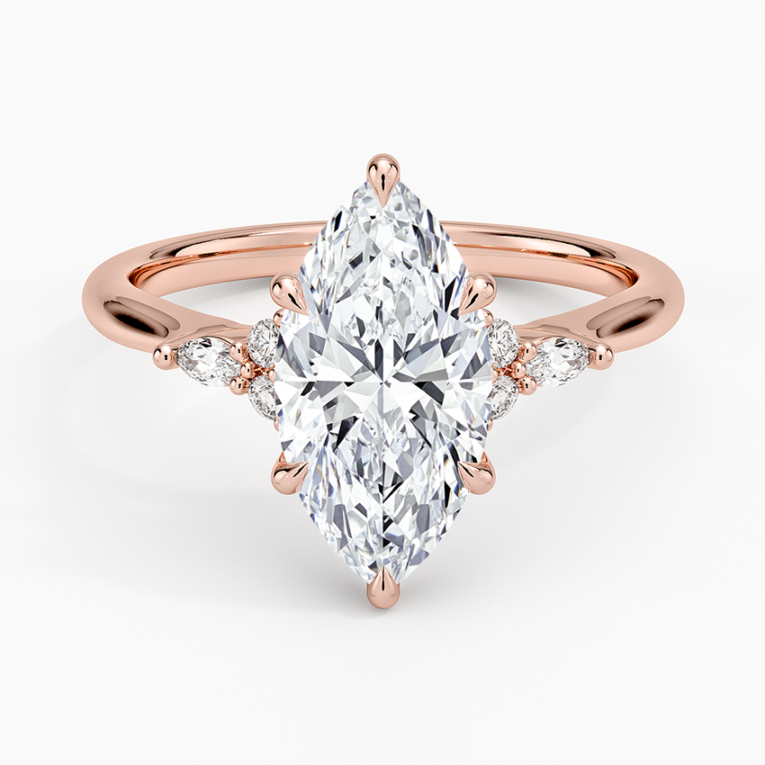 Marquise Cut Moissanite Engagement Ring, Hidden Cluster Diamond Ring, Minimalist Promise Ring