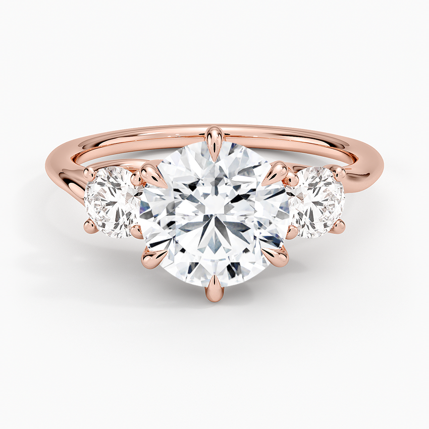 Three Stone Round Cut Diamond Engagement Ring, Solid Gold, Classic Trilogy Ring for Women