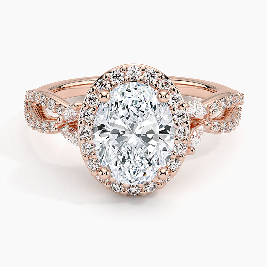 Oval Cut Halo Diamond Engagement Ring with Twisted Pavé Band, Vintage Inspired Oval Ring,