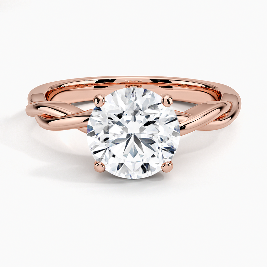 Twisted Band Round Cut Moissanite Engagement Ring, Solitaire Diamond Ring, Unique Infinity Shank Ring