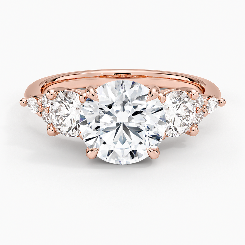 Three Stone Round Cut Moissanite Engagement Ring, Classic Trilogy Ring, Minimalist Bridal Ring