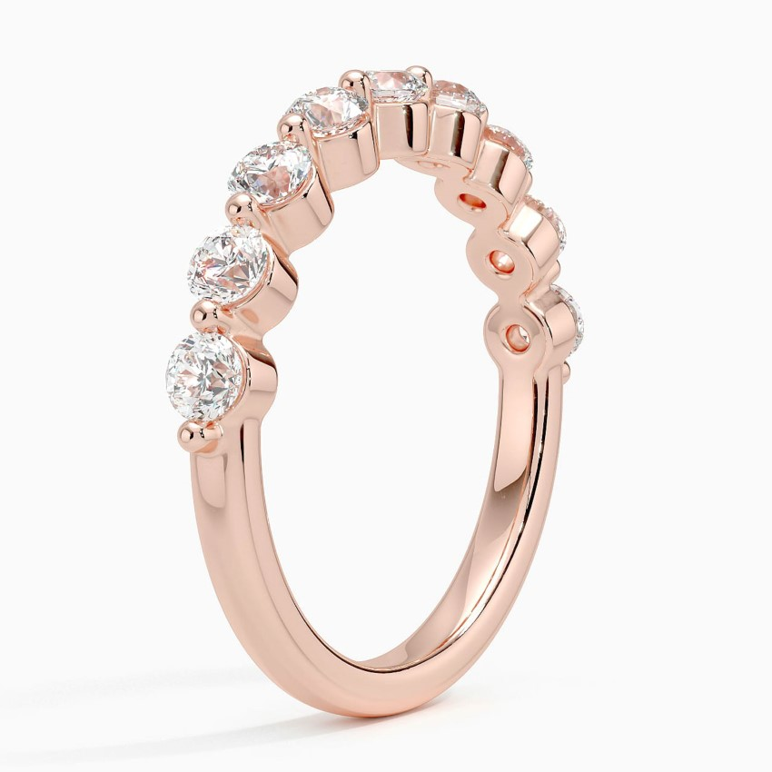 Round Diamond Half Eternity Ring, Minimalist Stackable Wedding Band, Anniversary Gift for Women