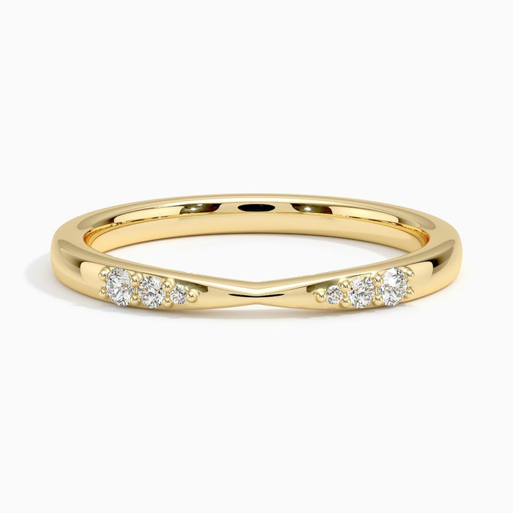 V-Shaped Diamond Wedding Band, Chevron Diamond Ring, Curved Stacking Ring