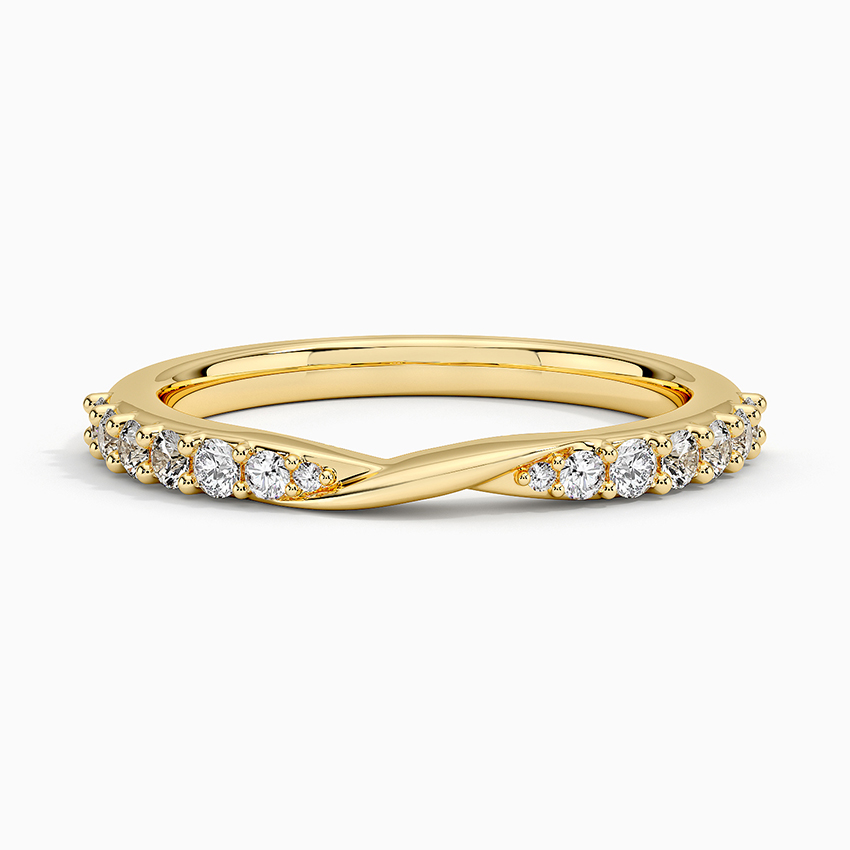 Twisted Diamond Wedding Band in Solid Gold, Curved Infinity Diamond Ring, Minimalist Stackable Band