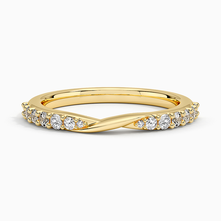 Twisted Diamond Wedding Band in Solid Gold, Curved Infinity Diamond Ring, Minimalist Stackable Band