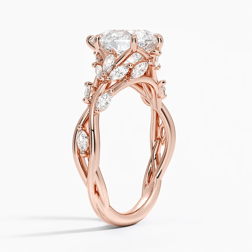 Pear Cut Moissanite Engagement Ring, Nature Inspired Vine Ring, Twisted Leaf Diamond Ring, Vintage Floral Bridal Ring, Solid Gold Promise Ring