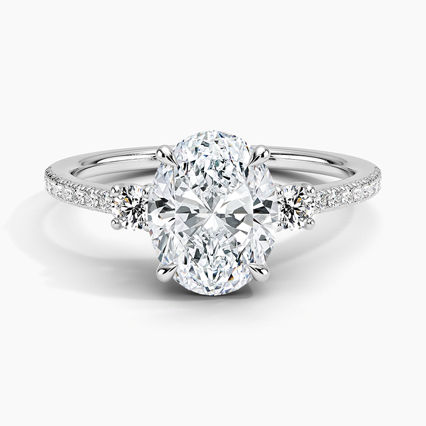 Oval Cut Diamond Engagement Ring with Side Stones, Pave Band Ring, Hidden Accent Diamond Ring