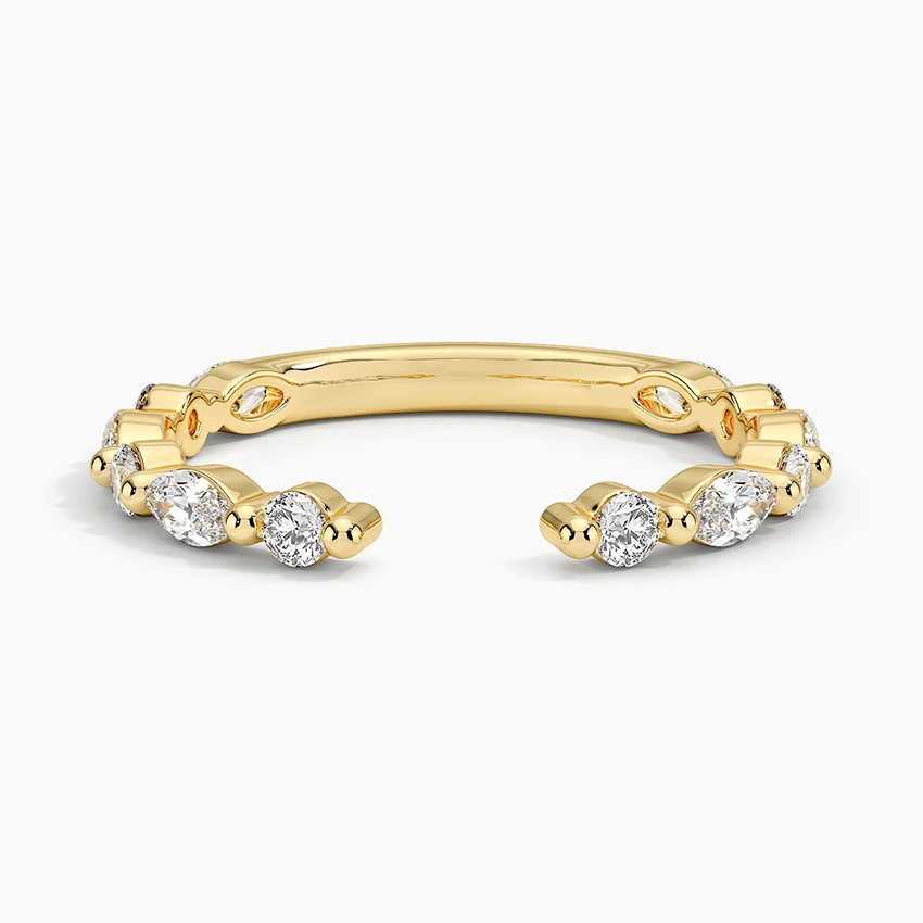 Minimalist Open Diamond Ring, Round Cut Lab Diamond Adjustable Cuff Ring, Stackable Statement Ring