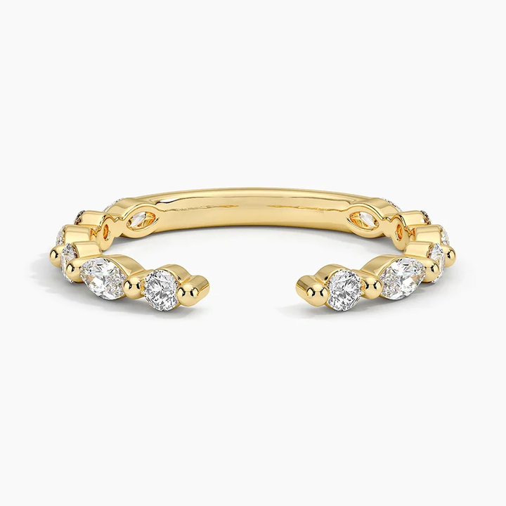 Minimalist Open Diamond Ring, Round Cut Lab Diamond Adjustable Cuff Ring, Stackable Statement Ring