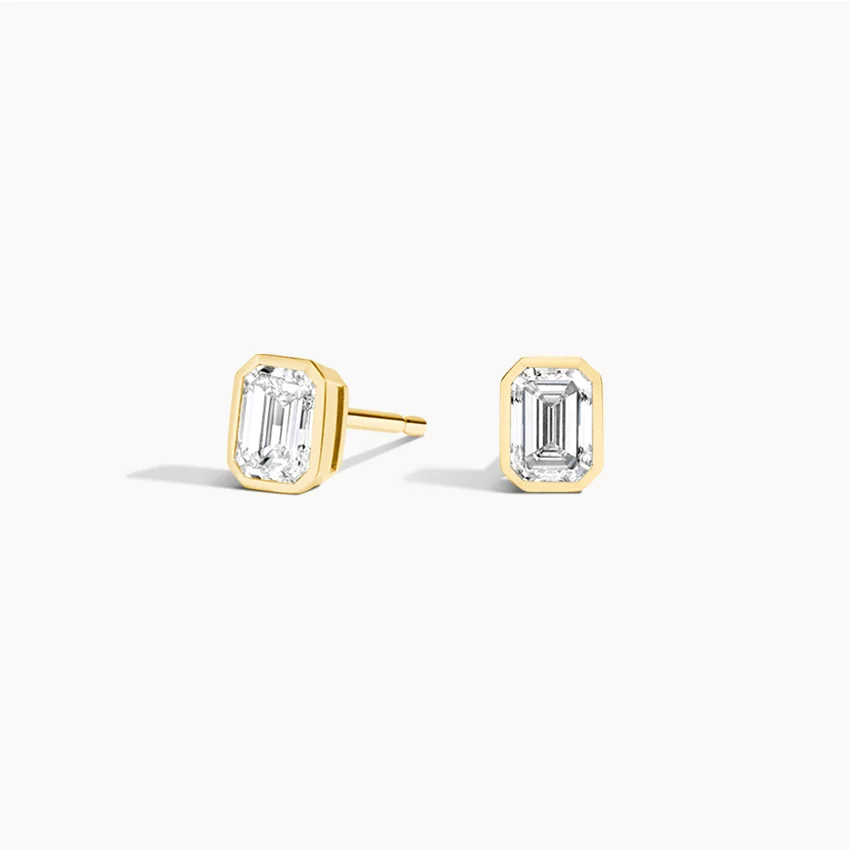 Emerald Cut Diamond Bezel Stud Earrings