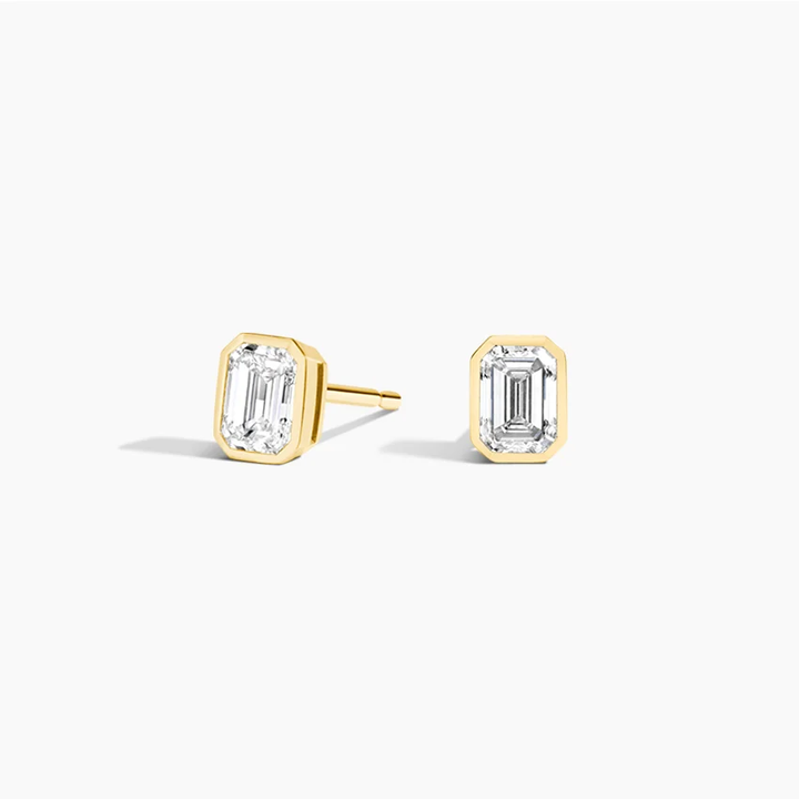 Emerald Cut Diamond Bezel Stud Earrings