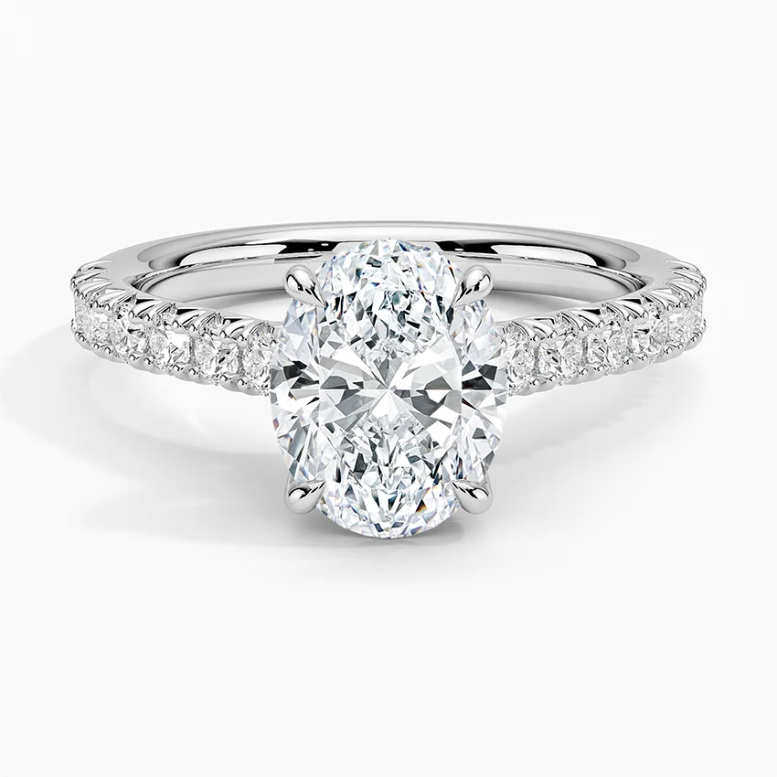 Oval Cut Diamond Engagement Ring, Hidden Halo Pavé Ring, Solid Gold Solitaire Ring