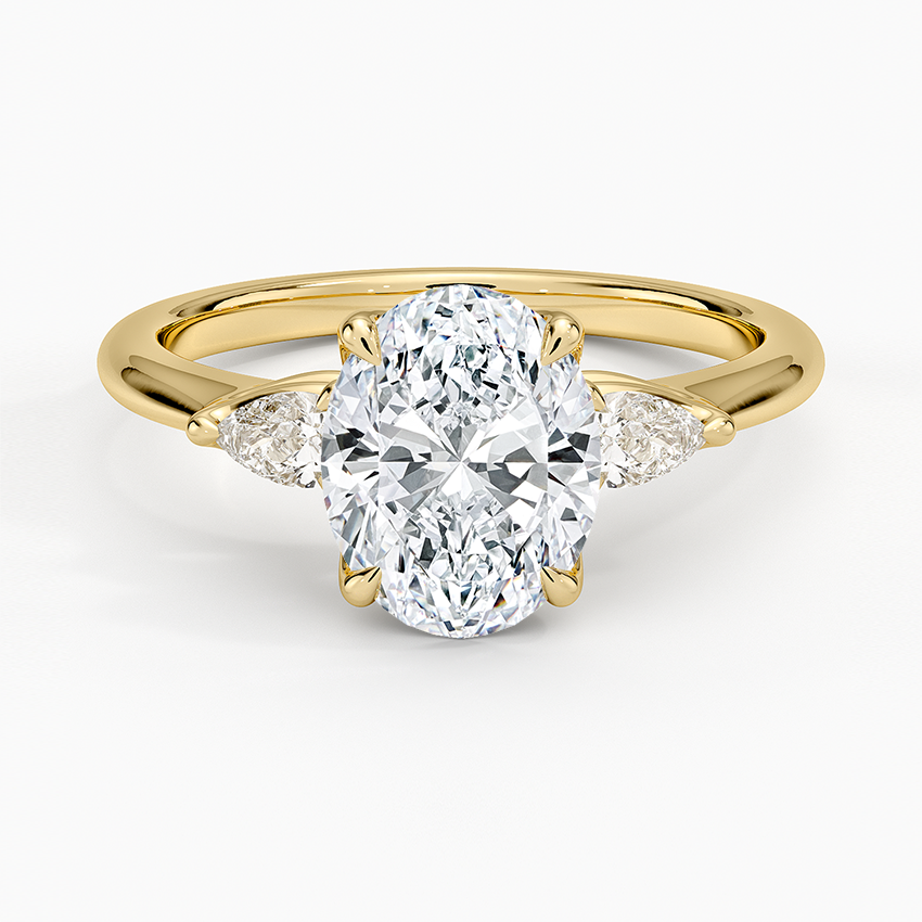 Oval Cut Three Stone Engagement Ring, Diamond Side Stones Ring, Solid Gold Ring