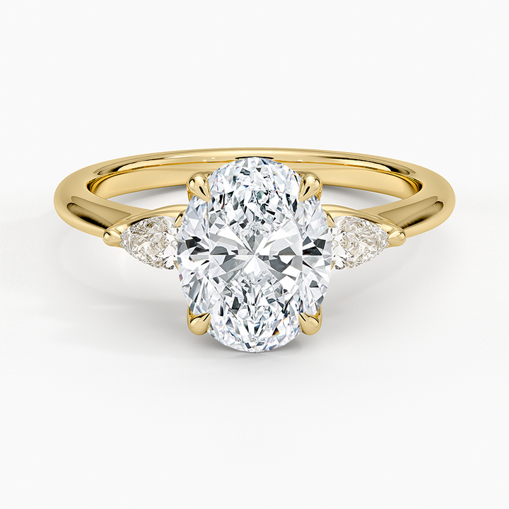 Oval Cut Three Stone Engagement Ring, Diamond Side Stones Ring, Solid Gold Ring
