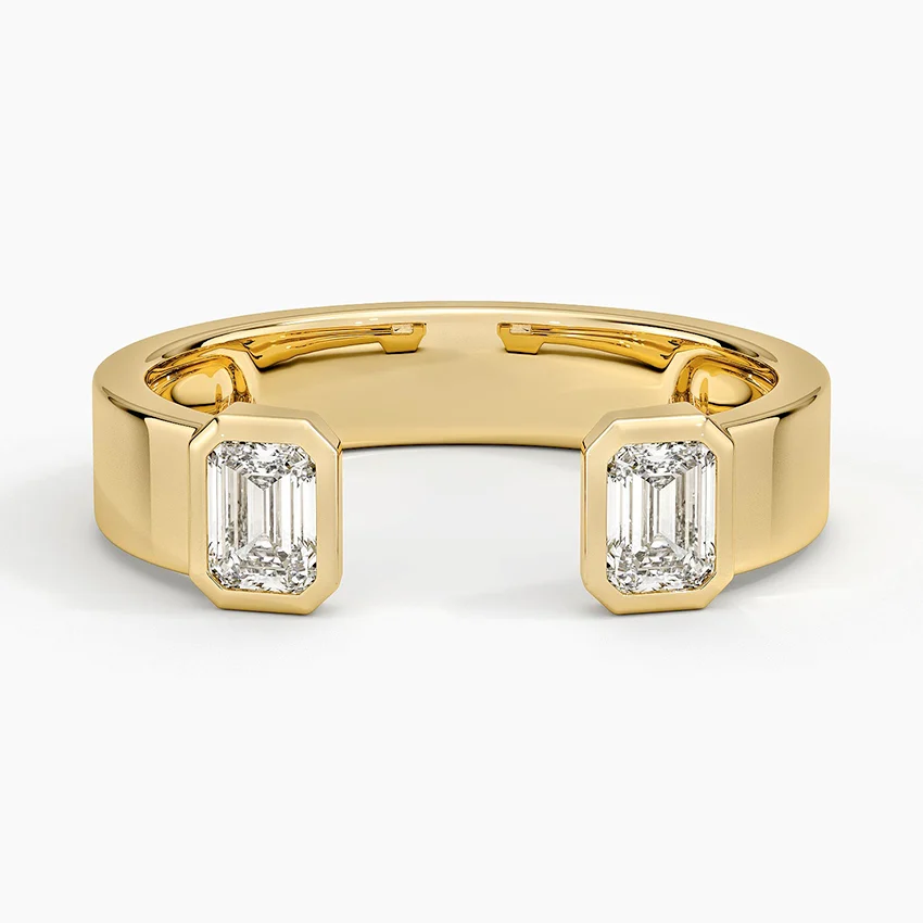 Emerald Cut Diamond Open Ring, Minimalist Two Stone Cuff Ring, Adjustable Diamond Ring
