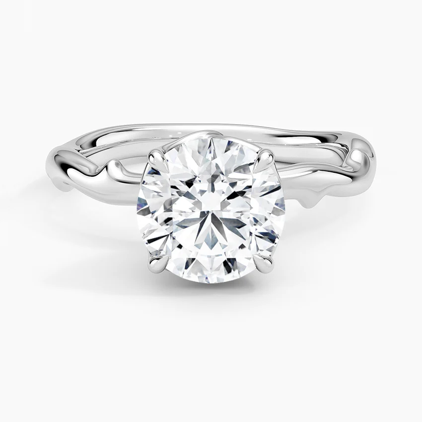 Twisted Vine Solitaire Diamond Engagement Ring, Round Cut Moissanite Ring, Unique Nature Inspired Gold Ring