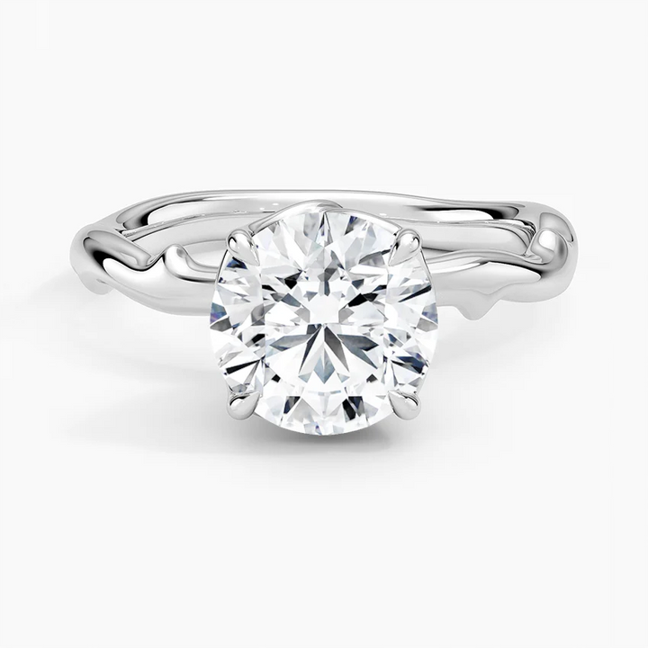 Twisted Vine Solitaire Diamond Engagement Ring, Round Cut Moissanite Ring, Unique Nature Inspired Gold Ring