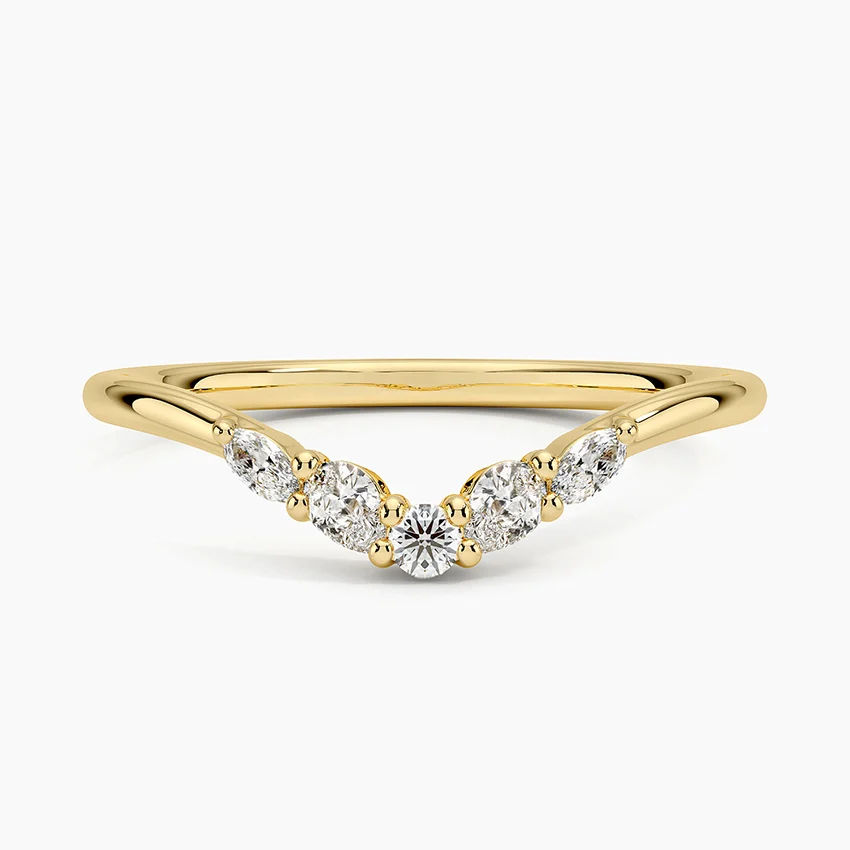 Chevron Diamond Wedding Band, V Shaped Diamond Ring, Minimalist Curved Stackable Ring