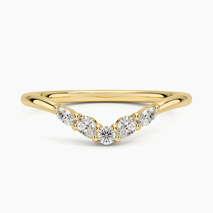 Chevron Diamond Wedding Band, V Shaped Diamond Ring, Minimalist Curved Stackable Ring