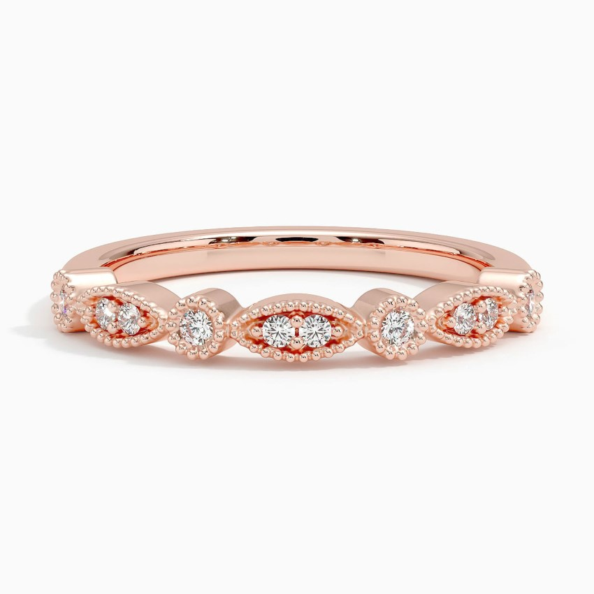 Vintage Marquise Diamond Wedding Band, Milgrain Diamond Ring, Stackable Gold Ring