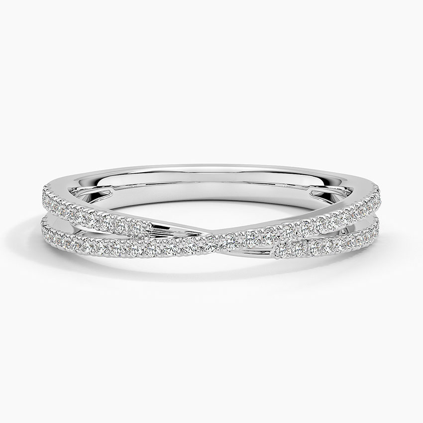 Diamond Crossover V Band Ring, Curved Wedding Band, Anniversary Gift