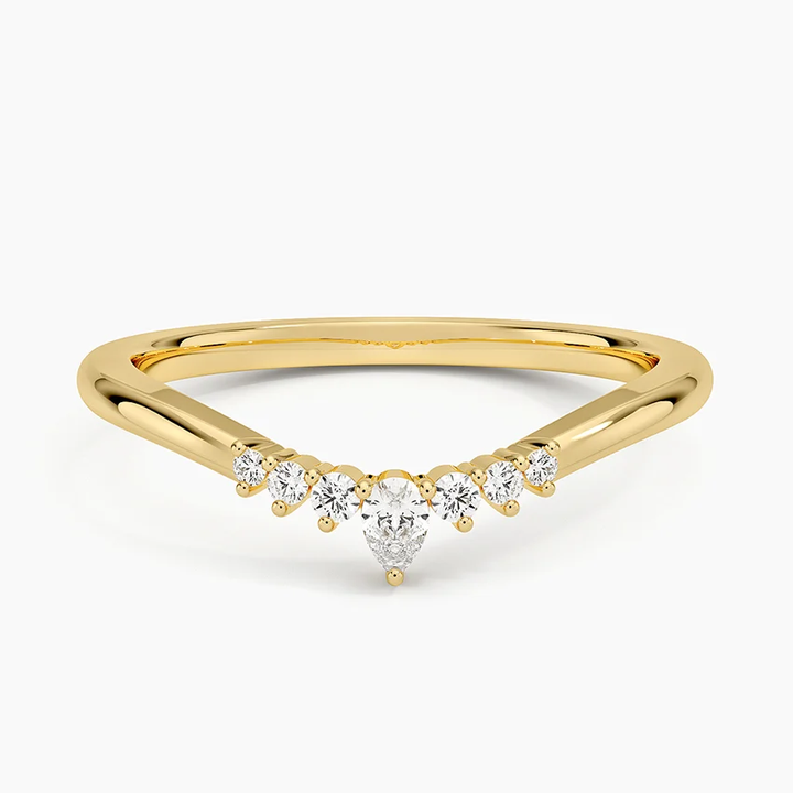 V Shape Diamond Ring, Pear Cut Center Diamond Band, Minimalist Wedding Ring
