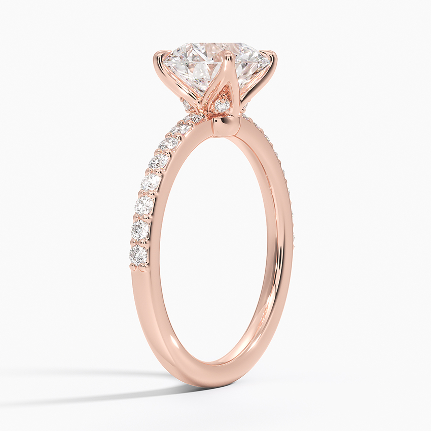 Round Cut Moissanite Engagement Ring, Hidden Halo Pave Band Ring, Bridal Ring