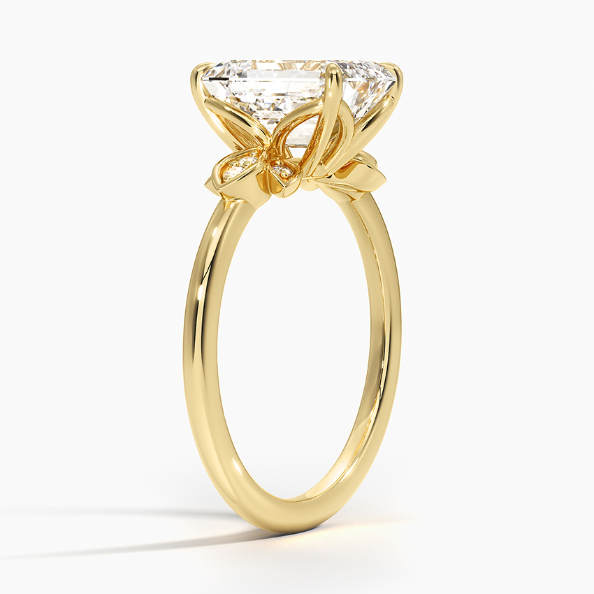 Emerald Cut Moissanite Engagement Ring with Leaf Accent, Nature Inspired Floral Ring