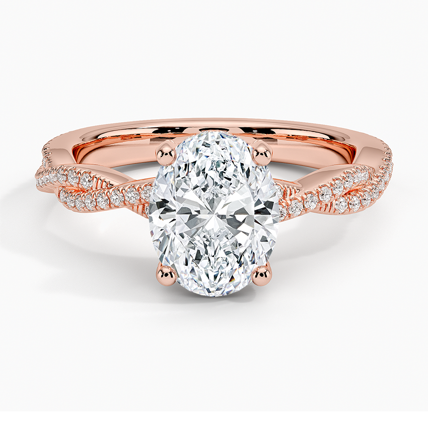 Oval Cut Diamond Engagement Ring, Twisted Pavé Band Ring, Solitaire Oval Ring