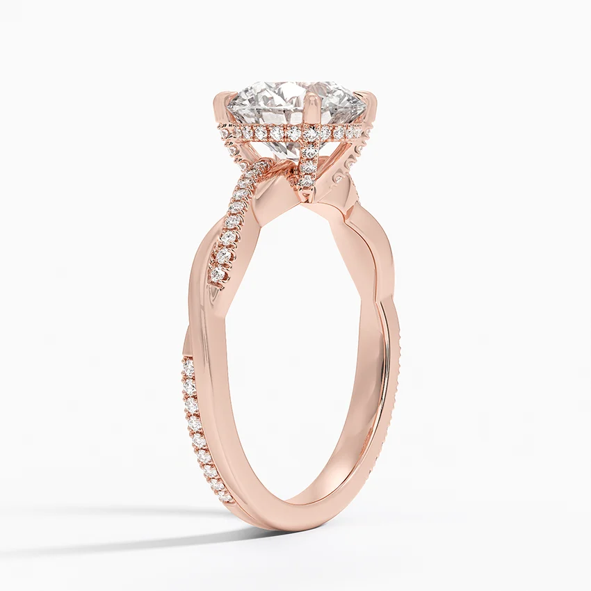 Twisted Band Round Cut Diamond Engagement Ring, Solitaire Diamond Ring, Pave Wedding Ring for Women