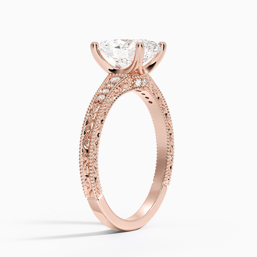 Oval Cut Moissanite Engagement Ring, Vintage Milgrain Pave Diamond Ring, Antique Style Bridal Ring