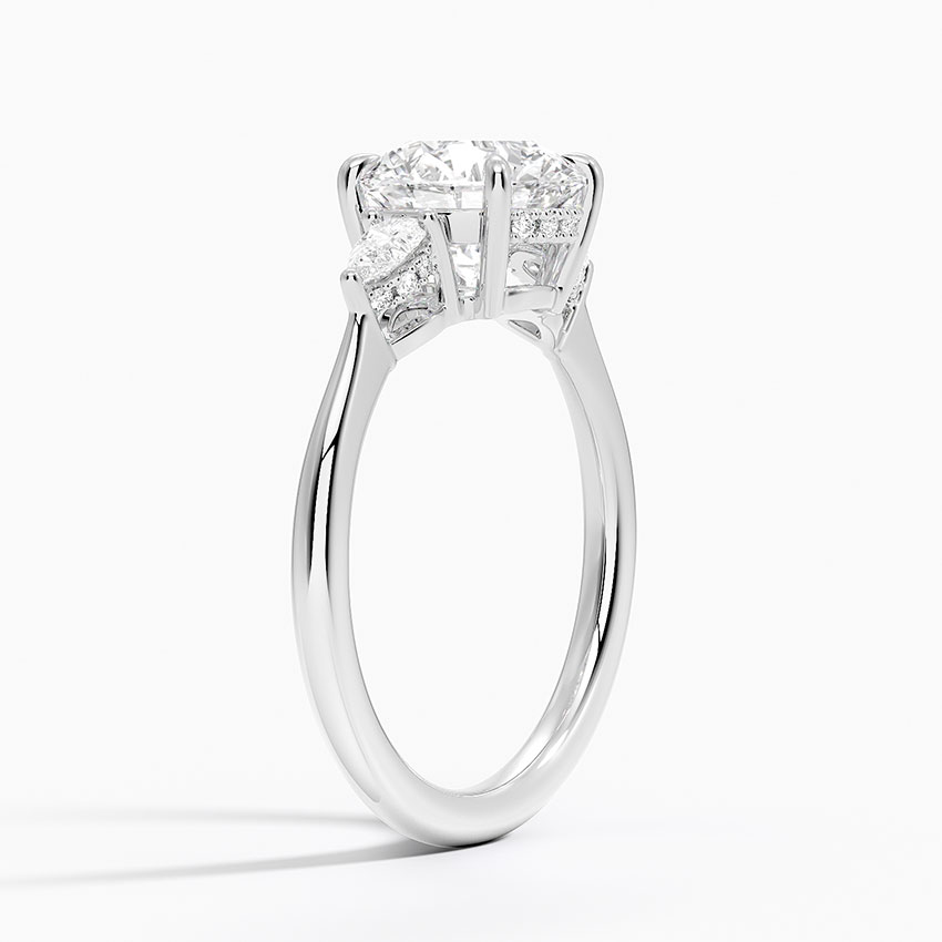 Round Cut Diamond Engagement Ring, Three Stone Pear Side Diamond Ring, Minimalist Solitaire Ring