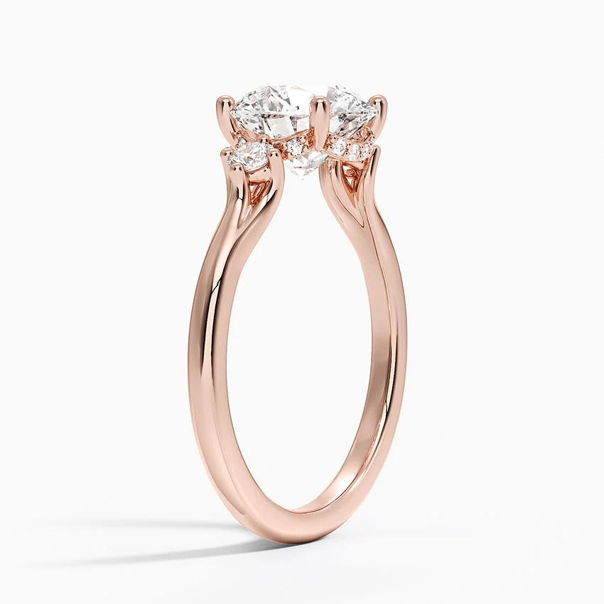 Round Cut Three Stone Diamond Engagement Ring, Classic Solitaire with Side Stones, Gold Bridal Ring