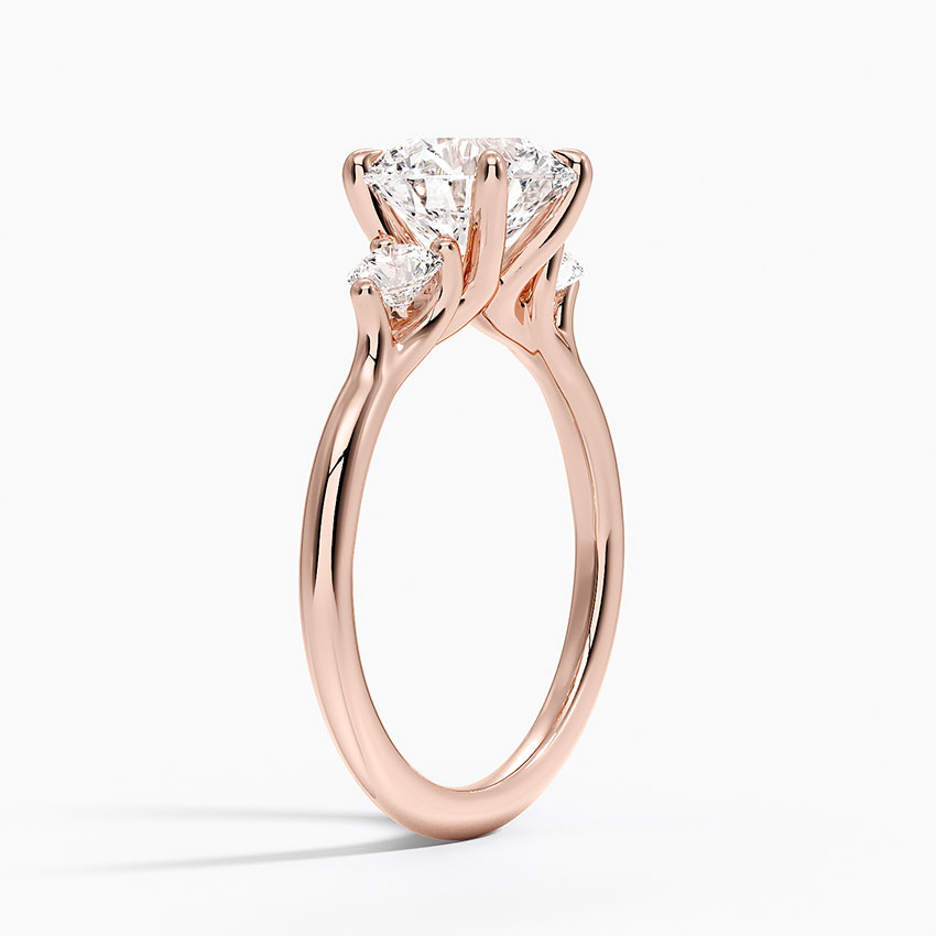 Round Cut 3 Stone Diamond Engagement Ring, Classic Trilogy Ring, Solid Gold Promise Ring