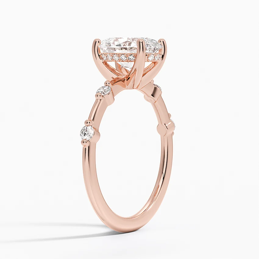 Oval Cut Moissanite Engagement Ring, Solitaire Diamond Ring with Side Stones, Minimalist Promise Ring