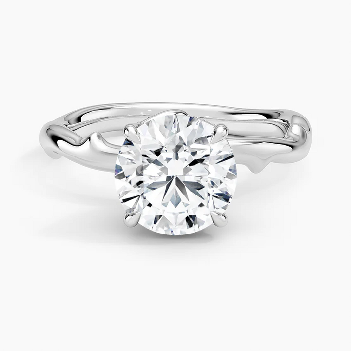 Twisted Band Solitaire Diamond Ring, Round Cut Engagement Ring, Minimalist Gold Promise Ring
