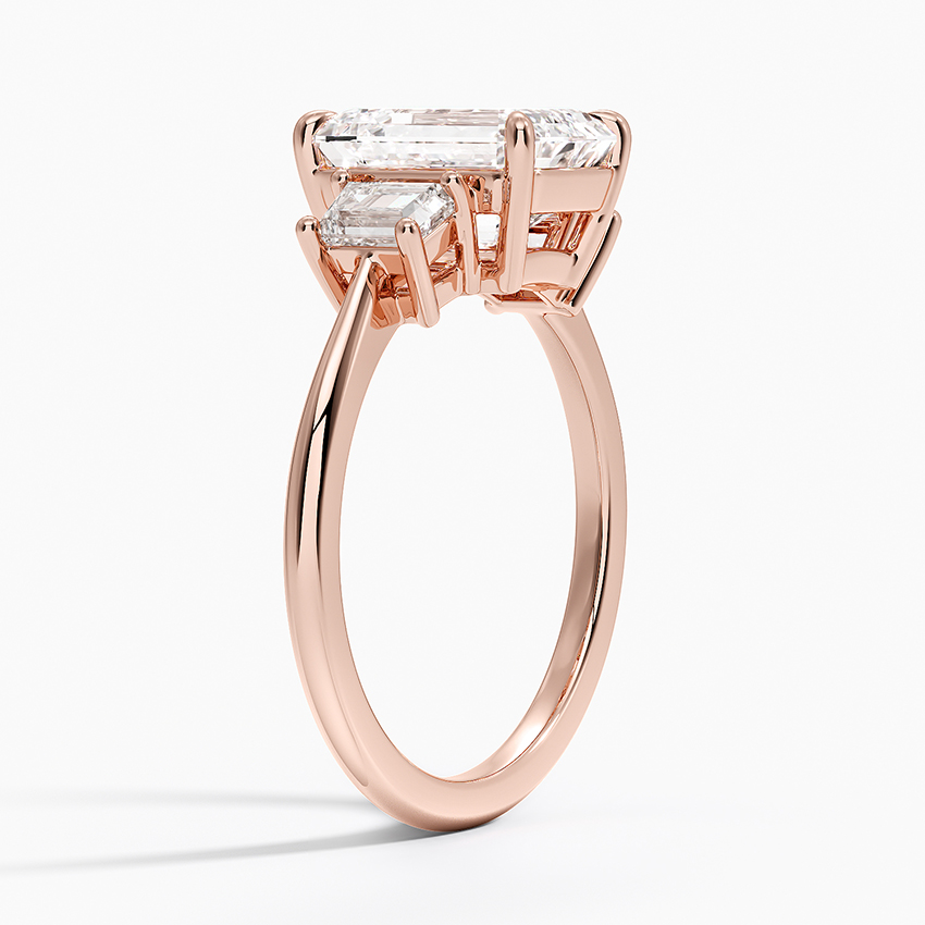 Emerald Cut Diamond Engagement Ring, Three Stone Diamond Ring, Emerald Cut Center with Side Baguettes