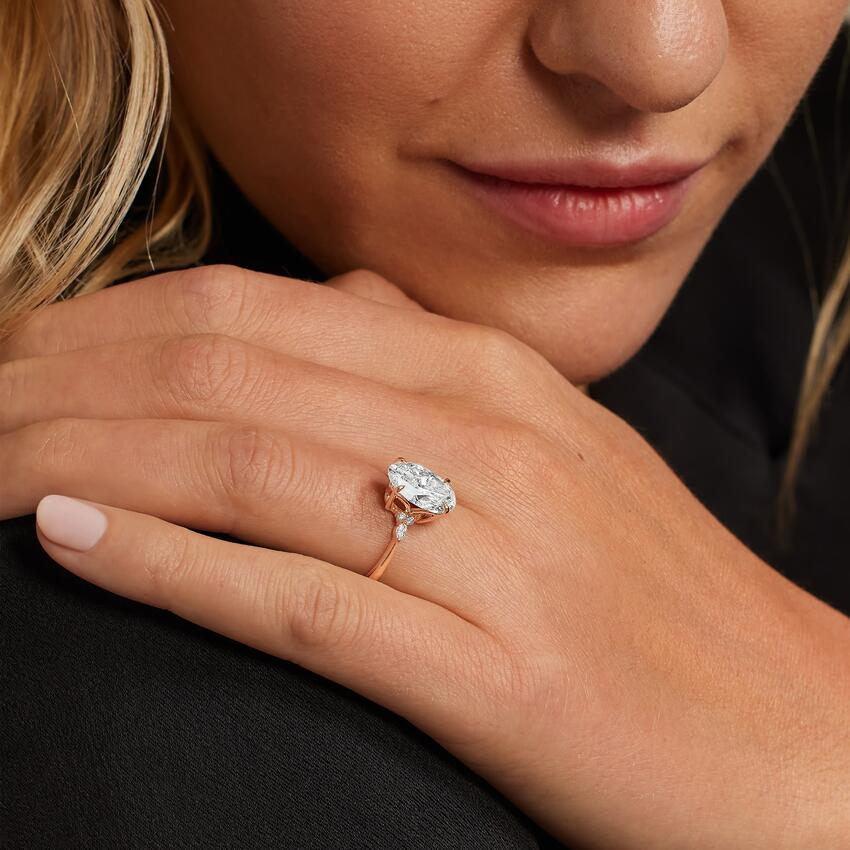 Oval Cut Moissanite Engagement Ring, Marquise Side Stone Diamond Ring