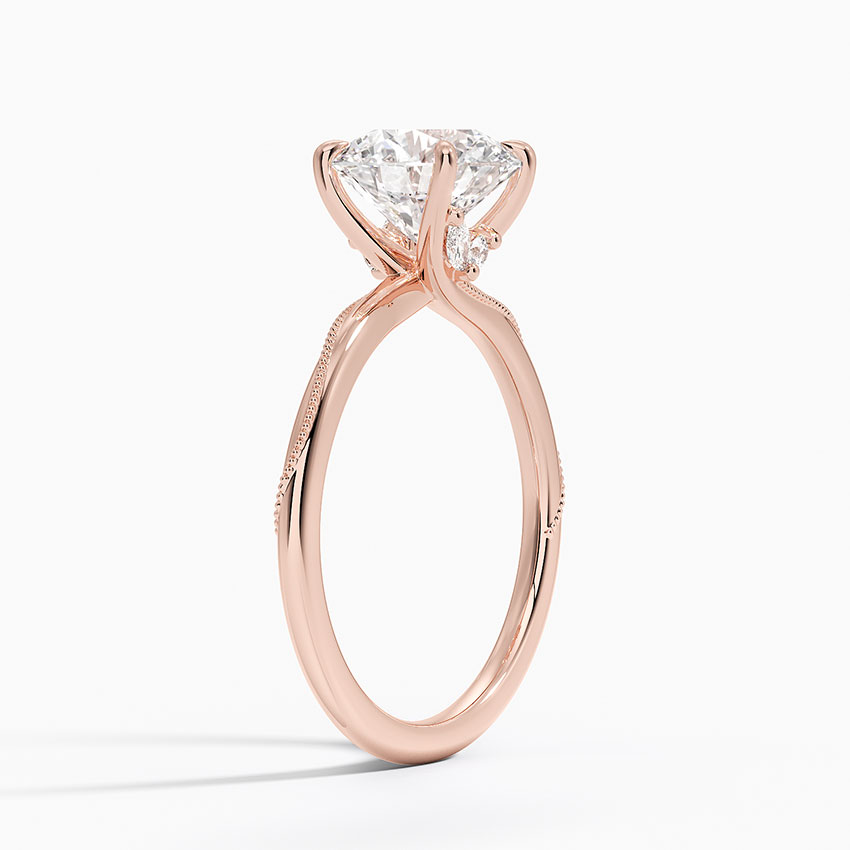Round Cut Solitaire Engagement Ring, Twisted Pave Band Diamond Ring, Minimalist Promise Ring