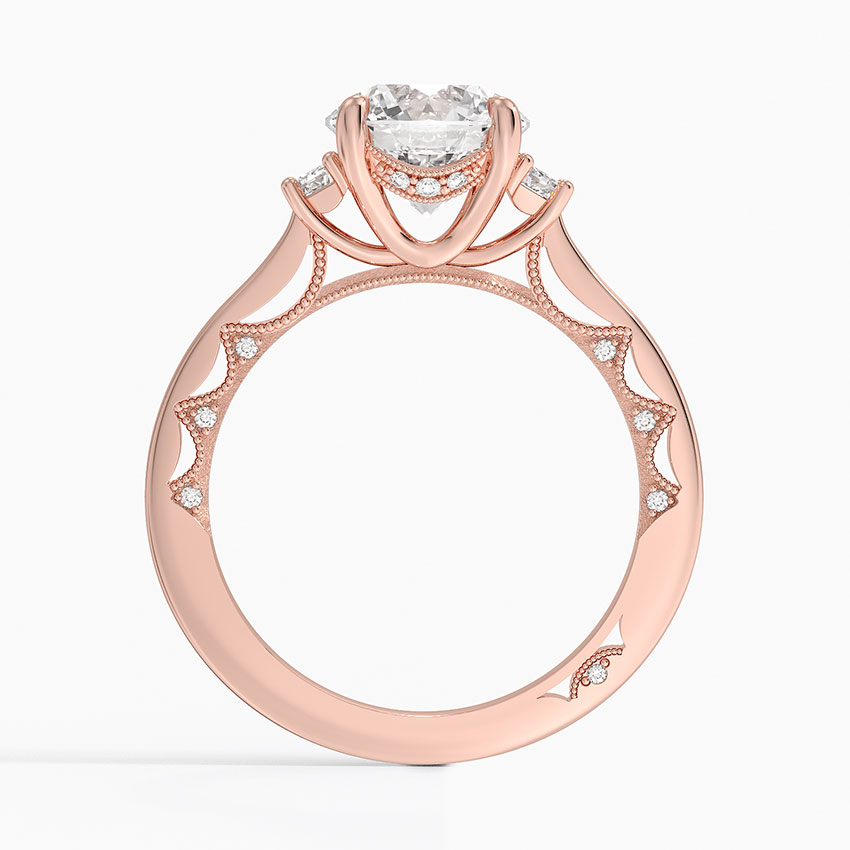 Round Cut Three-Stone Diamond Engagement Ring, Cushion Side Stones