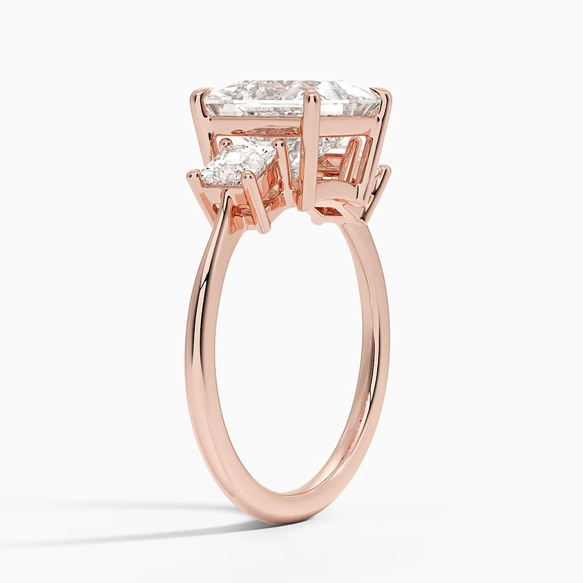 Princess Cut Diamond Three Stone Engagement Ring, 3 Stone Bridal Ring, Classic Trapezoid Side Stones Ring