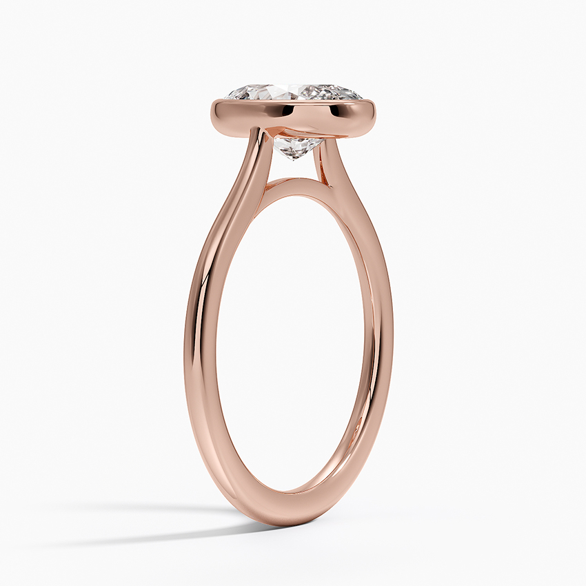 Oval Bezel Set Diamond Engagement Ring, Minimalist Solitaire Ring