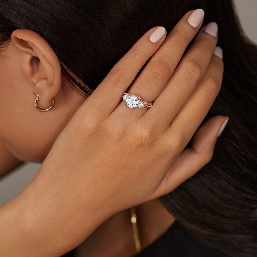 Marquise Cut Diamond Engagement Ring, 3 Stone Vine Style Ring, Unique Bridal Ring