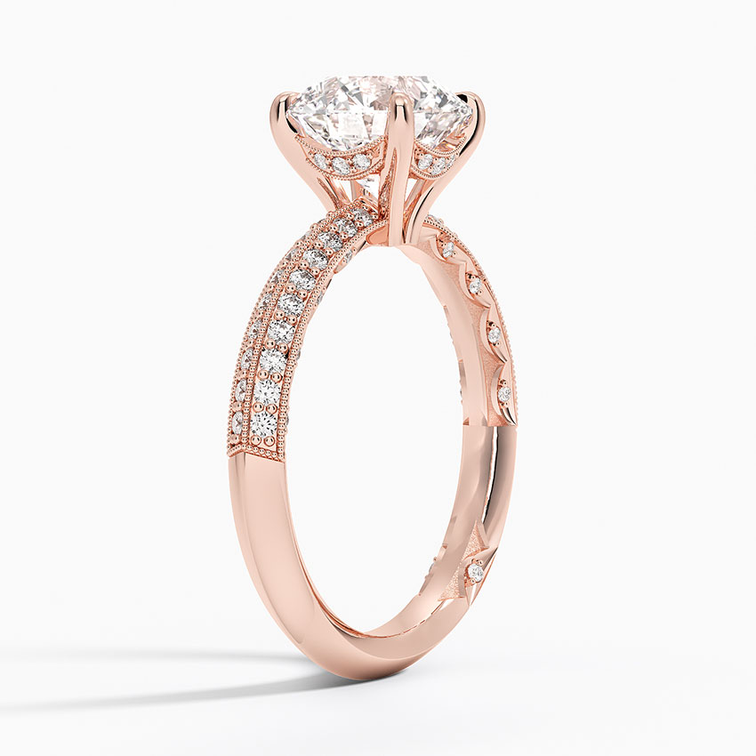 Round Cut Diamond Engagement Ring, Double Row Pave Band Ring, Promise Ring