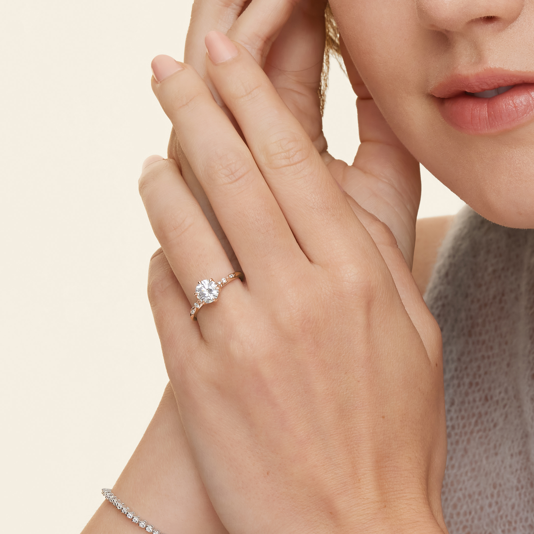 Oval Cut Diamond Engagement Ring, Leaf Inspired Pave Band, Nature Inspired Solitaire Ring