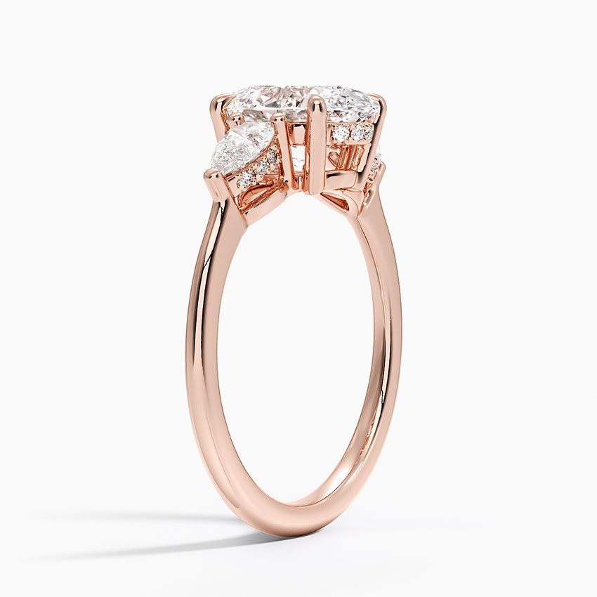 Oval Cut Diamond Engagement Ring, Three Stone Pear Side Diamond Ring