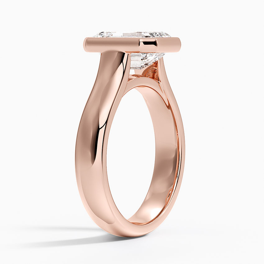 Emerald Cut Diamond Bezel Set Engagement Ring, Modern Solitaire Ring, Minimalist Statement Ring