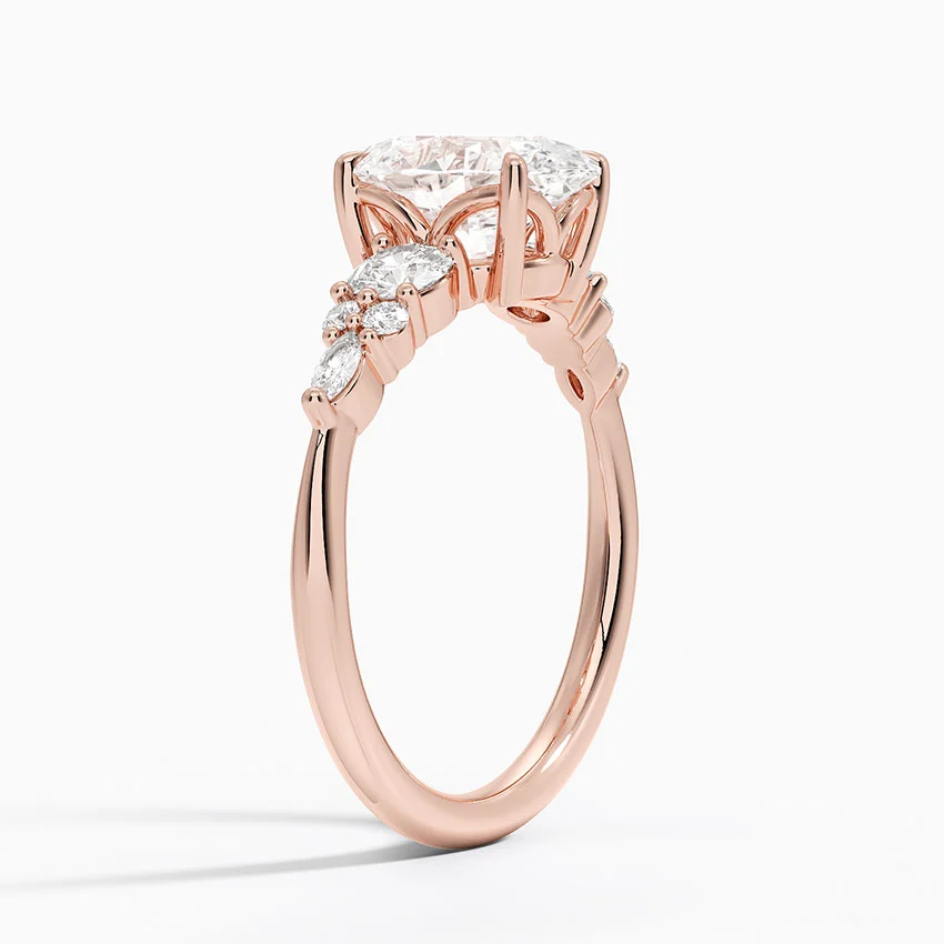 Oval Cut Diamond Engagement Ring, Three Stone Diamond Ring, Side Stone Bridal Ring