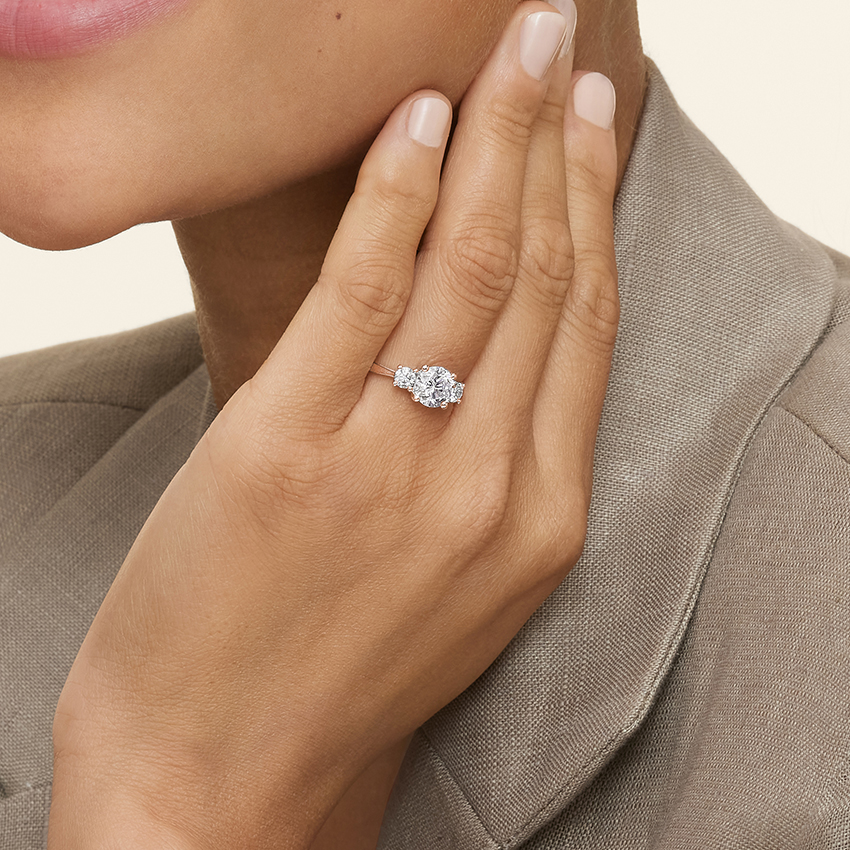 Three Stone Round Cut Diamond Engagement Ring, 3 Stone Moissanite Ring, Bridal Ring Gift for Her