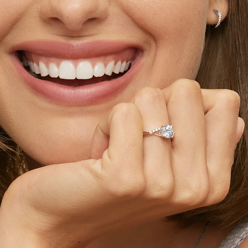 Twisted Split Shank Moissanite Engagement Ring, Round Cut Solitaire Diamond Ring, Promise Ring for Women